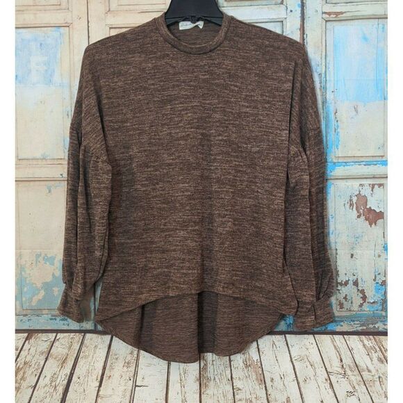 Perfect Peach Womens Size Small Heather Brown Long Sleeve Pullover Sweater Top - Picture 1 of 6